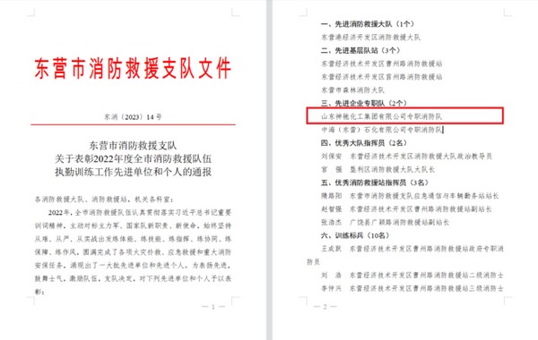 喜報!SBOBET利记化工消防隊獲得2022年度東營市消防救援“先進企業專職隊”榮譽稱號